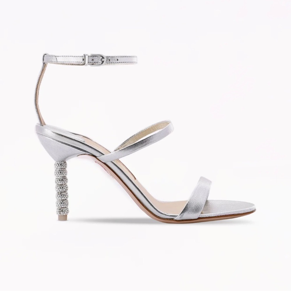 Sophia Webster Rosalind Crystal Mid Sandal in Silver, size EU 36.5